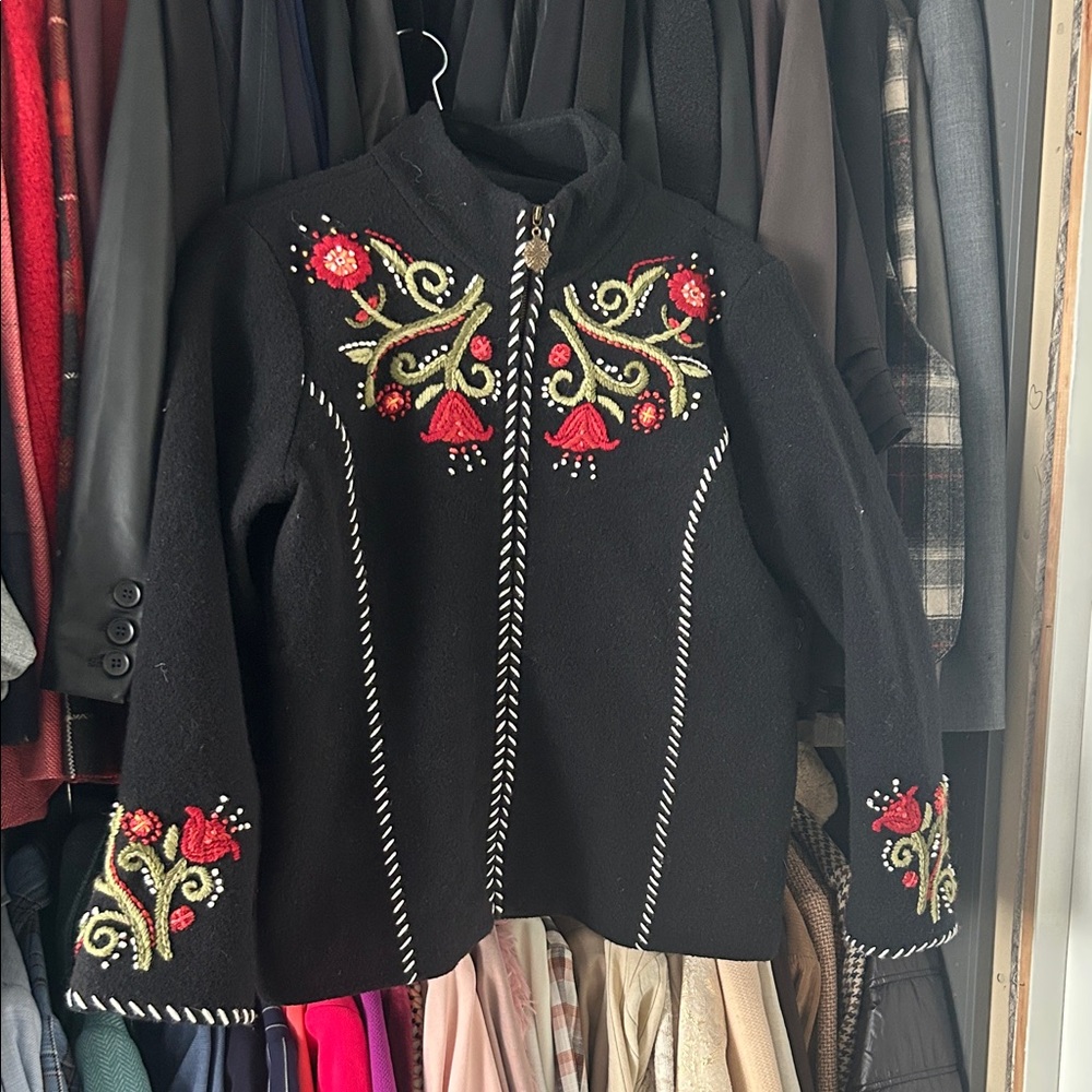 Vintage Embroidered Black Wool Jacket